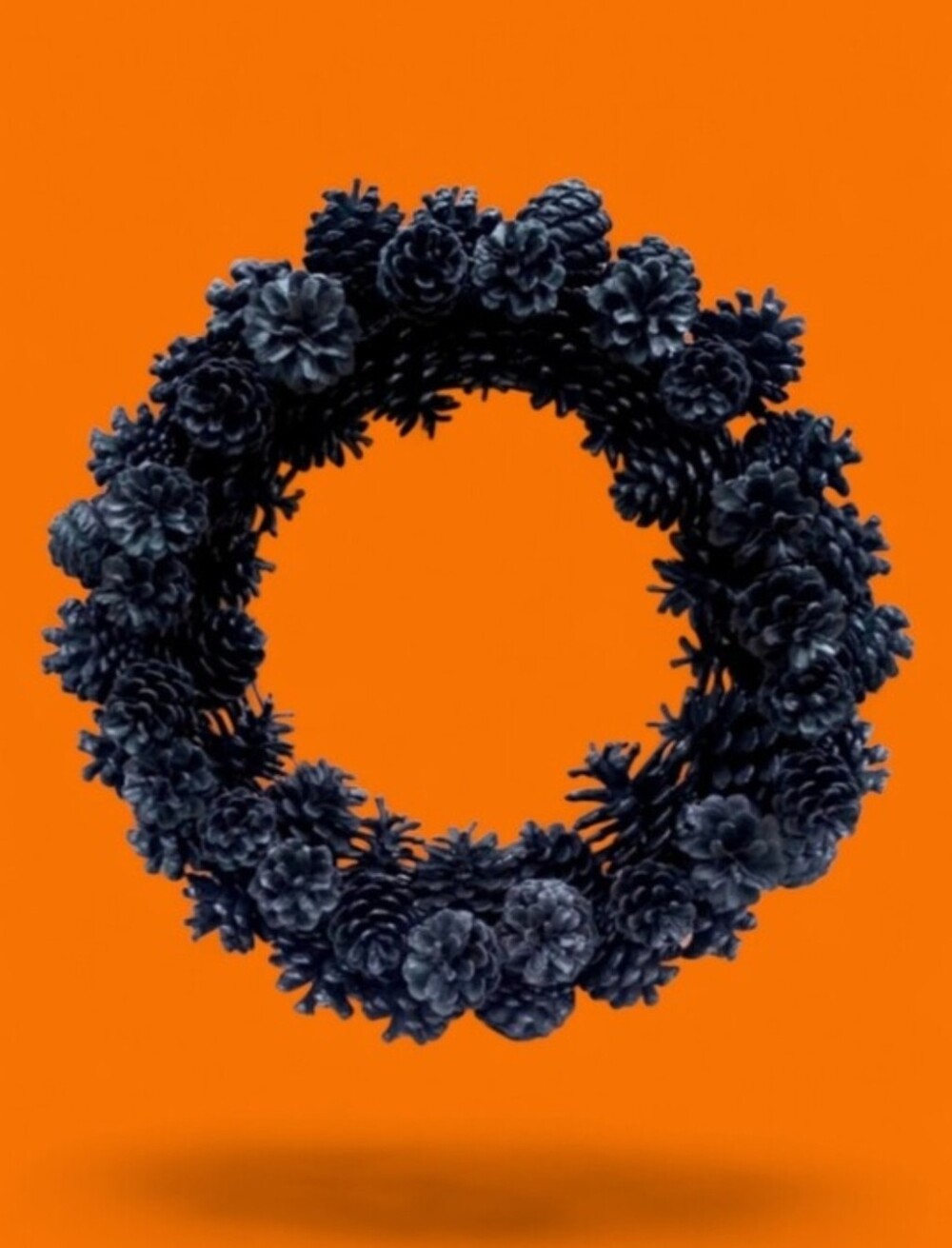 Handmade Rustic Black Painted Pinecone Wreath Halloween Goth